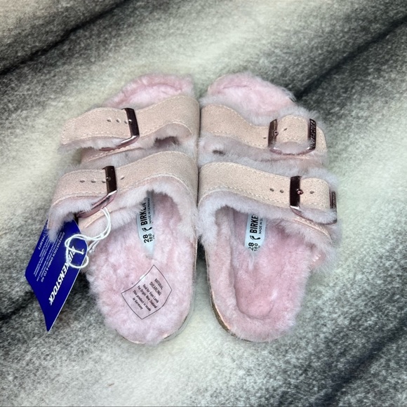 Birkenstock Arizona Fur Shearling Suede Light Rose Pink Sandals - Picture 3 of 7